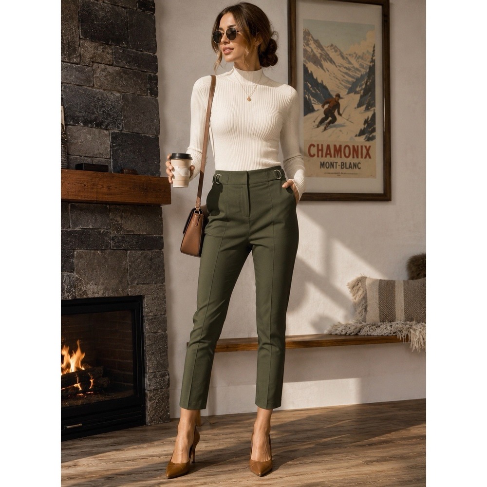 Forever 21 High Rise D Ring Slim Ankle Pants Olive Green Women's Medium‎ NWT